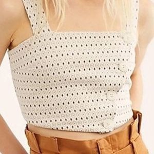Free People Cream Eyelet Crop Top